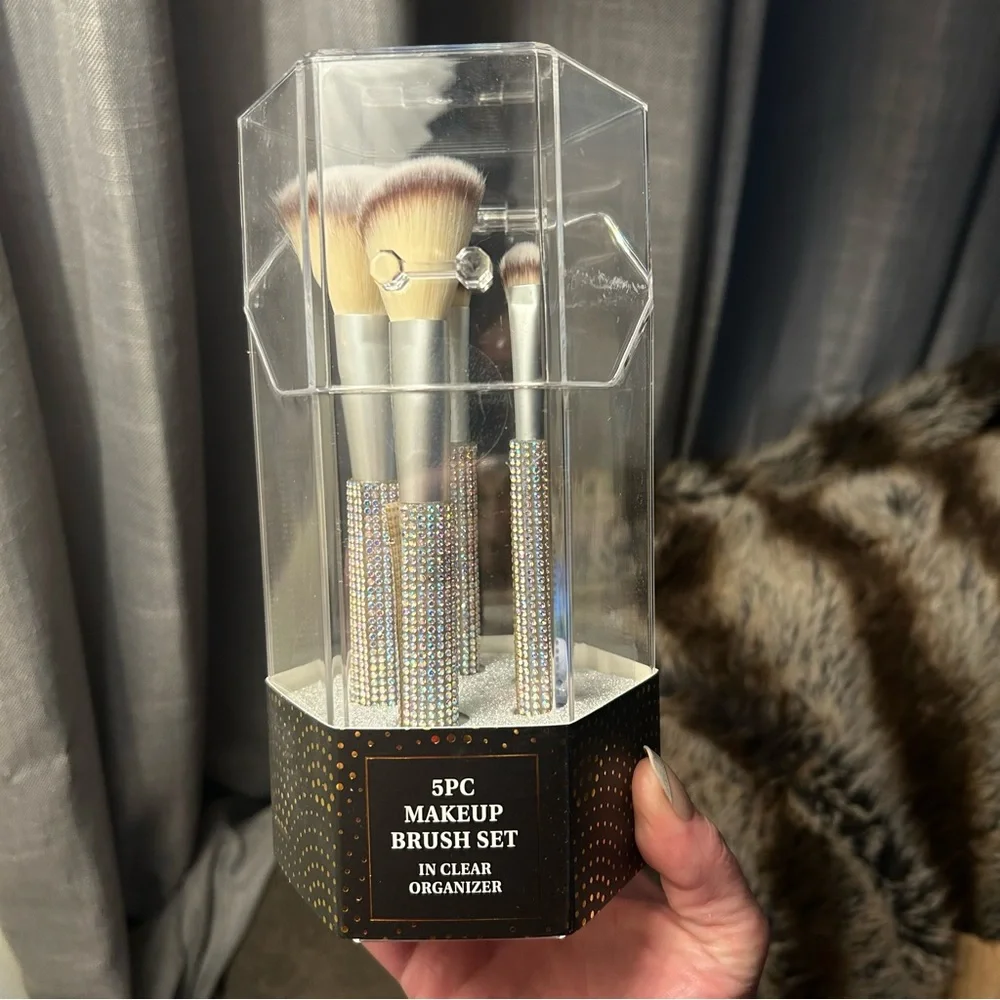 Bling Rhinestone Crystal 5 Pc Brush Set in Organizer Case- Candie Coutoure